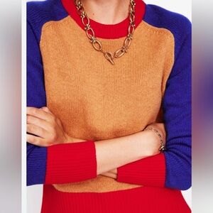 Boden Olivia Wool Color block  Sweater - Tan, Blue, Red
